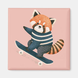 Vintage Süßer Roter Panda Waschbär Skateboardfahre Magnet