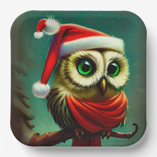 Vintage Süßer Santa Eule Weihnachtsfeiertag Pappteller