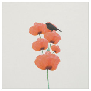 Vintage süßer schwarzer Vogel orange Mohnblumen Stoff