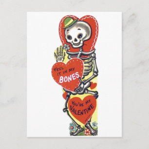 Vintage Süßer Skelett-Valentinstag Postkarte