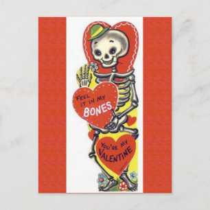 Vintage Süßer Skelett Valentinstag Postkarte
