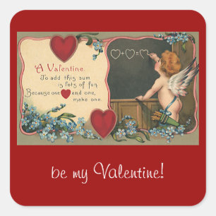 Vintage Süßer Valentinstag, Cherub-Lehrer Quadratischer Aufkleber