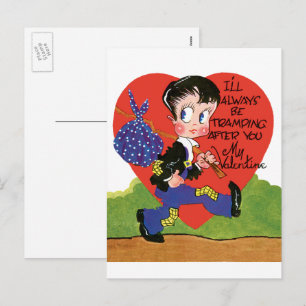 Vintage süßer Valentinstag, Hobo-Junge Herz Feiertagspostkarte