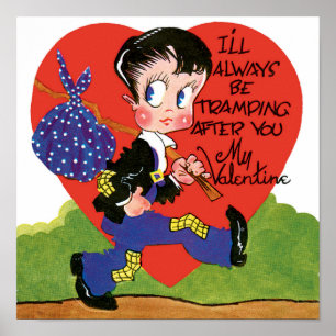 Vintage süßer Valentinstag, Hobo-Junge Herz Poster