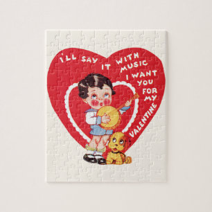 Vintage Süßer Valentinstag, Kinder Musik Banjo Puzzle
