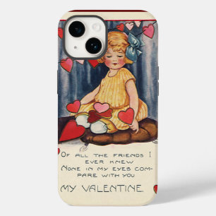 Vintage Süßer Valentinstag, Mädchen mit roten Herz Case-Mate iPhone Hülle