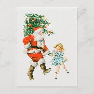 Vintage süßer Weihnachtsmann Santa Claus tanzt Postkarte