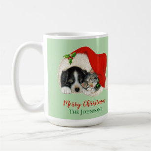 Vintage Süßer Welpe und Kätzchen Weihnachten Kaffeetasse