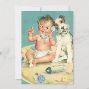 Vintage Süßes Baby-Telefon Welpen-Hund Baby-Party Einladung