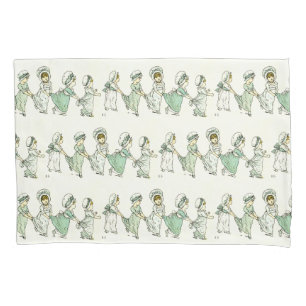 Vintage Süßes Kinder Muster Kate Greenaway Mint  Kissenbezug