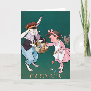 Vintage süßes kleines Mädchen Hase Kaninchen Oster Feiertagskarte