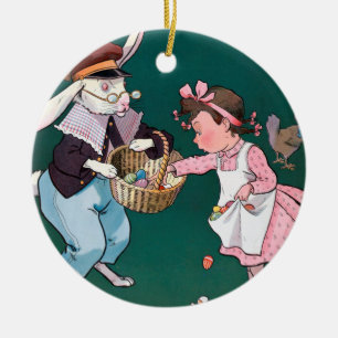 Vintage Süßes Kleines Mädchen Hase Kaninchen Oster Keramik Ornament