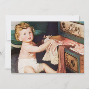 Vintage Süßes Kleinkind spielt mit Kleiderschrank