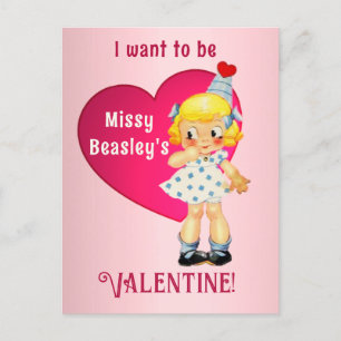 Vintage süßes Mädchen Valentinstag Grußkarte Postkarte