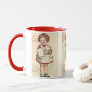 Vintage Süßes Valentinstag, Mädchen mit Liebesbrie Tasse