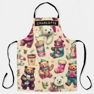 Vintage süßes Winter-Teddybär-Muster Schürze