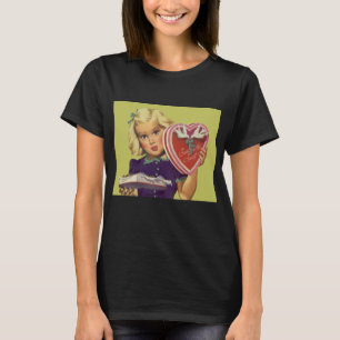 Vintage Süßes zum Valentinstag, Mädchen mit Pralin T-Shirt