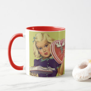 Vintage Süßes zum Valentinstag, Mädchen mit Pralin Tasse