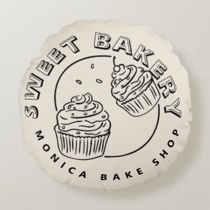 Vintage Süßigkeiten-Bäckerei-Logo Rundes Kissen