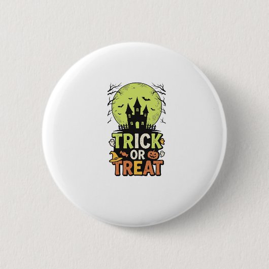 Vintage-Süßigkeiten-oder-Saures-Spukhaus-Halloween Button (Vorderseite)