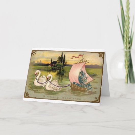 Vintage Swan Birthday Card Karte (Vorderseite)
