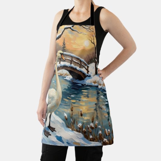 Vintage Swan by Snowy Bridge Christmas Painting Schürze (InSitu)