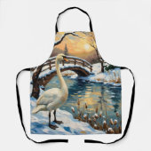 Vintage Swan by Snowy Bridge Christmas Painting Schürze (Vorderseite)
