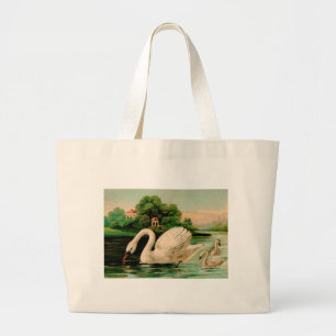 Vintage Swan im Lake Jumbo Stoffbeutel