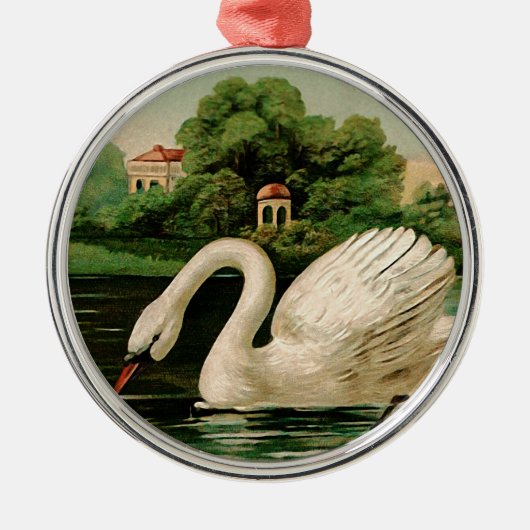 Vintage Swan im Lake Ornament Aus Metall (Vorne)
