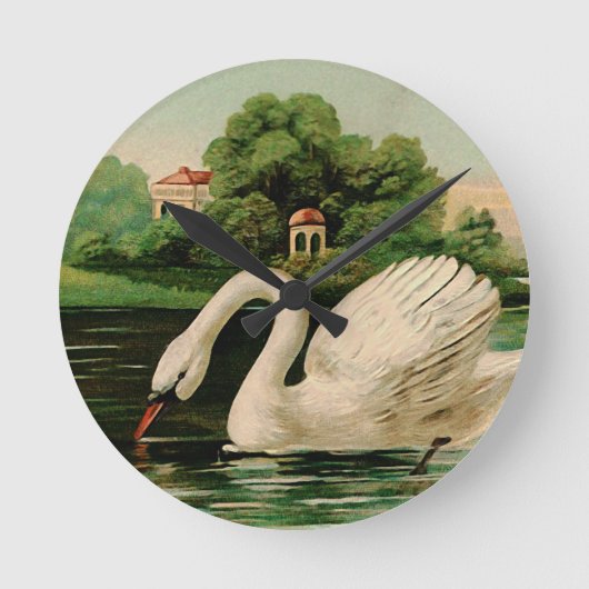 Vintage Swan im Lake Runde Wanduhr (Vorderseite)