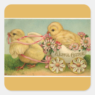 Vintage Sweet Fluffy Chicks Gold Oster Quadratischer Aufkleber
