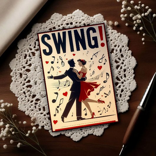 Vintage-Swing-Tanzabendplakat Postkarte