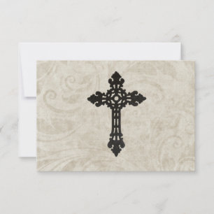 Vintage Swirl katholische Kreuz UAWG Entree Wahl RSVP Karte