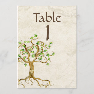 Vintage Swirl Tree Root Tan Pergament-Tischnummer Einladung