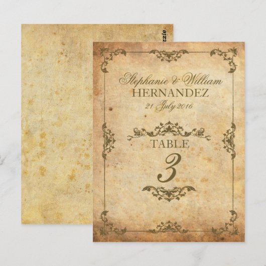 Vintage Swirl Wedding Reception Tischnummer (Vorne/Hinten)