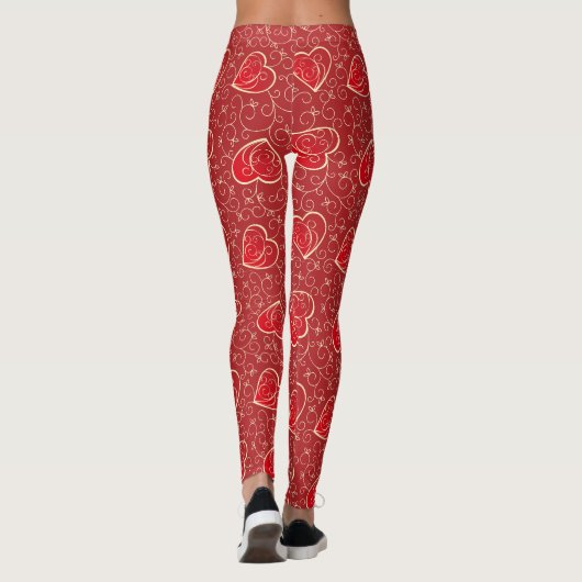Vintage Swirling Hearts Love Pattern Leggings (Rückseite)