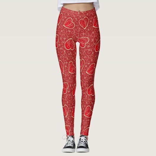 Vintage Swirling Hearts Love Pattern Leggings (Vorderseite)
