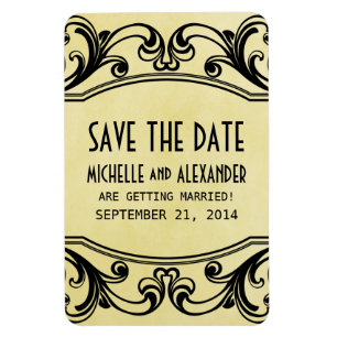 Vintage Swirls Save the Date Magnet, Gelb Magnet