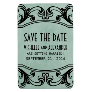 Vintage Swirls Save the Date Magnet, Jade Magnet