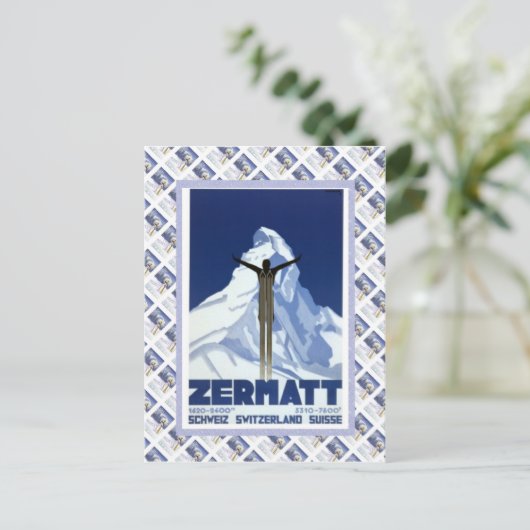 Vintage Swiss Raulway Poster, Zermatt Postkarte (Stehend Vorderseite)