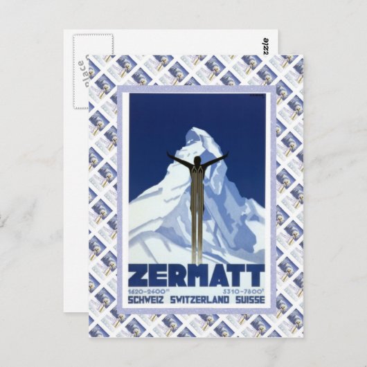 Vintage Swiss Raulway Poster, Zermatt Postkarte (Vorne/Hinten)