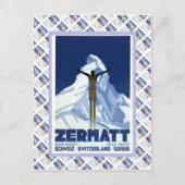 Vintage Swiss Raulway Poster, Zermatt Postkarte (Vorderseite)