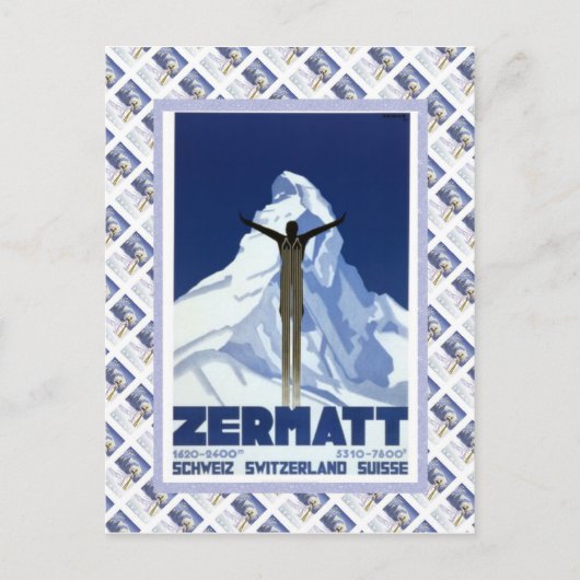 Vintage Swiss Raulway Poster, Zermatt Postkarte (Vorderseite)