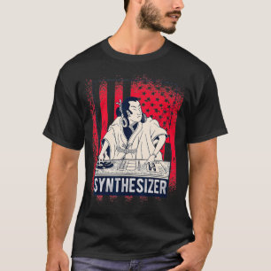 Vintage Synthesizer mit USA-Flagge für DJ Techno T-Shirt