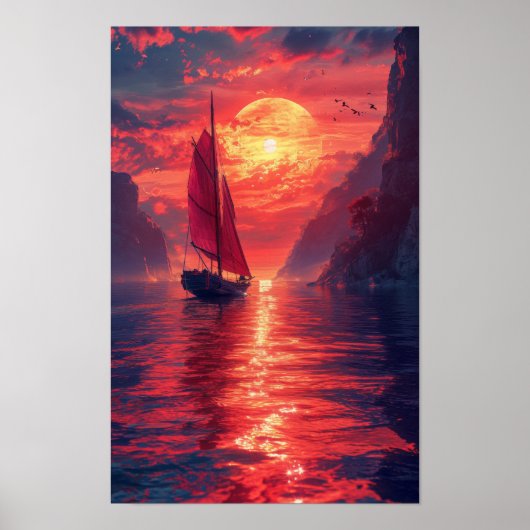 Vintage Synthwave-Segelbootposter Poster (Vorne)
