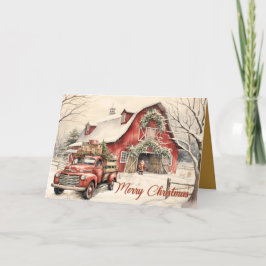 Vintage Szene: Weihnachten mit LKW-Weihnachtskarte Dankeskarte