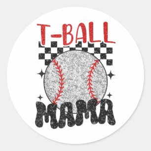 Vintage T-Ball Mama Softball-Mama Schachbrettdruck Runder Aufkleber