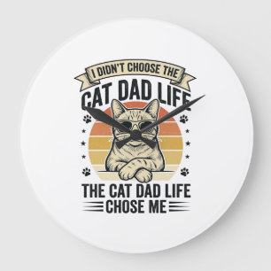 Vintage-T-Shirt-Design mit Katzen-Vater-Leben-Grav Große Wanduhr