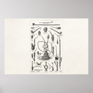 Vintage Tabakpfeifen und Alte Hookah-Illustration Poster