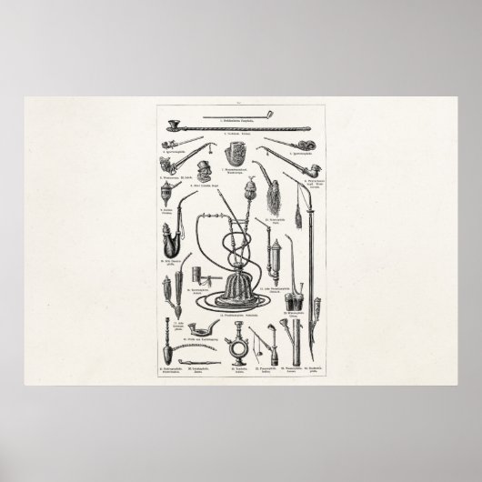 Vintage Tabakpfeifen und Alte Hookah-Illustration Poster (Vorne)